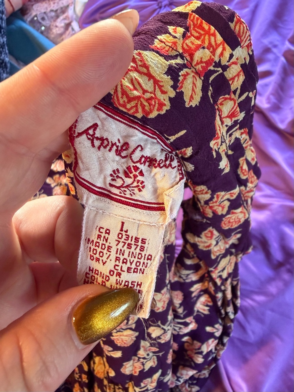 April Cornell Purple Midi Dress with Peach Floral Print - Picture 3 of 4